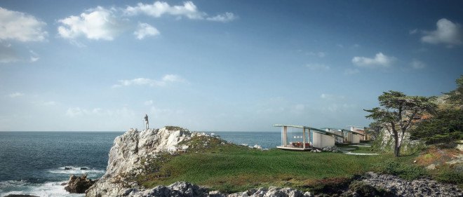Sea Song residence, Big Sur, Form4 Architecture, net-zero energy, net-zero, xeriscaping, self-cleaning glass, pavilions, green architecture, rainwater harvesting