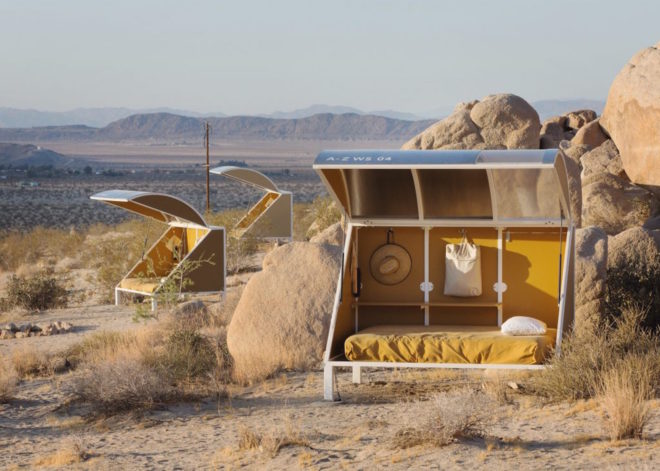 Andrea Zittel, Wagon Station Encampment, composting toilet, open air shower, off grid artist residency, artist residency, camping pod, pod architecture, Joshua Tree, Wagon Station, A-Z Wagon Station