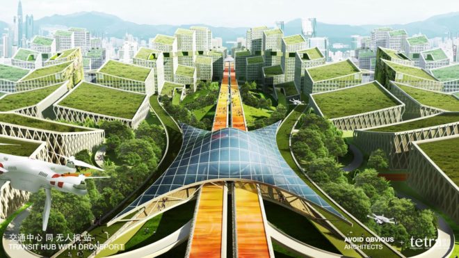 G107 Bao’an by Avoid Obvious and Tetra Architects & Partners, G107 Shenzhen redesign, Bao’an conceptual design, utopian Chinese city design, sustainable Shenzhen