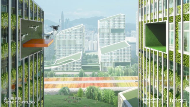G107 Bao’an by Avoid Obvious and Tetra Architects & Partners, G107 Shenzhen redesign, Bao’an conceptual design, utopian Chinese city design, sustainable Shenzhen