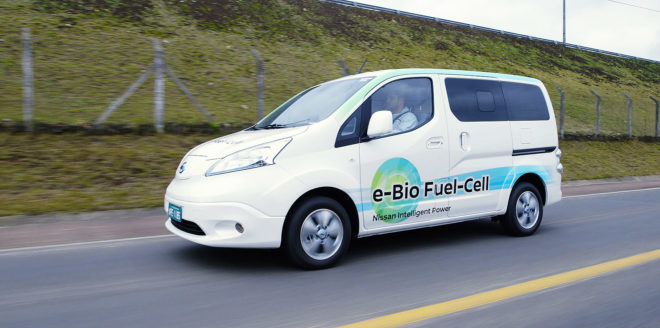 nissan green cars, nissan electric vehicles, nissan fuel cell vehicles, nissan bio fuel cell, nissan e-Bio fuel cell prototype