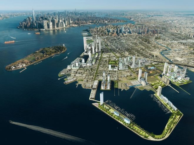 Red Hook waterfront, brooklyn infastructure, AECOM, nyc waterfront, red hook projects, urban design, landscape architecture, red hook residential plans, resilient architecture, sea-level rise protection, storm protection, brooklyn building plans,