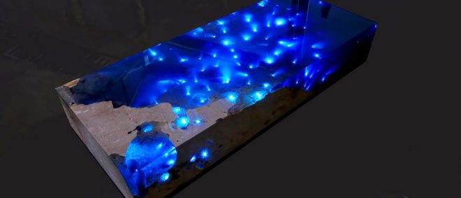 la table, alexandre chapelin, starry sea, starry sea table, resin table, resin furniture, led furniture, led lights