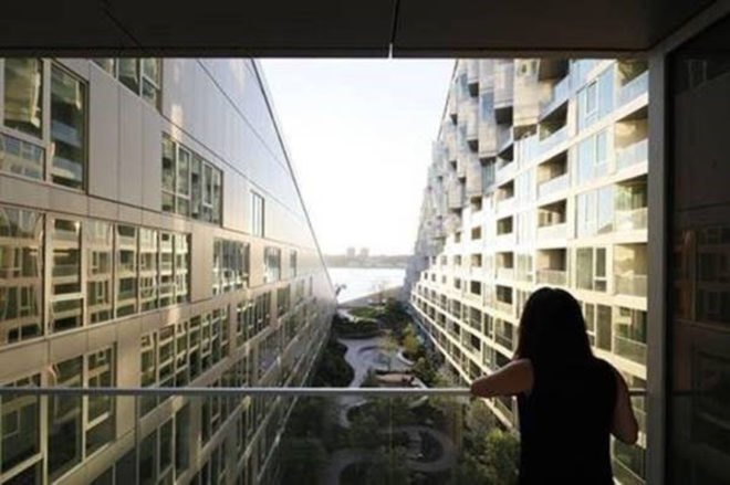 bjarke ingels group, bjarke ingels, big, via 57 west, via courtscraper, manhattan, courtyard garden, green space, luxury apartments, apartments, apartment living, view of hudson river, manhattan skyline