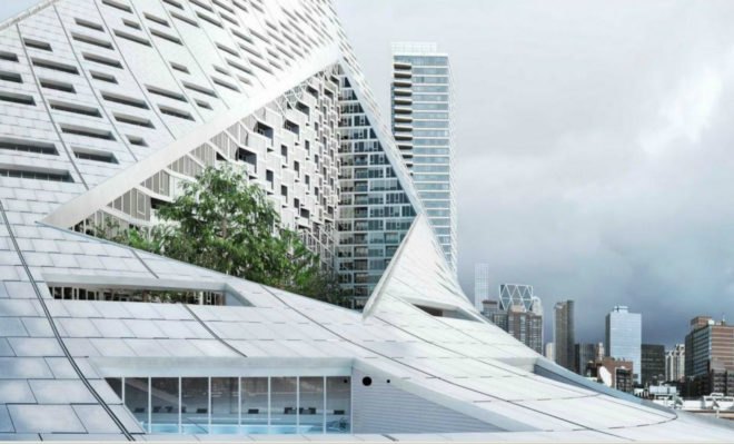 bjarke ingels group, bjarke ingels, big, via 57 west, via courtscraper, manhattan, courtyard garden, green space, luxury apartments, apartments, apartment living, view of hudson river, manhattan skyline