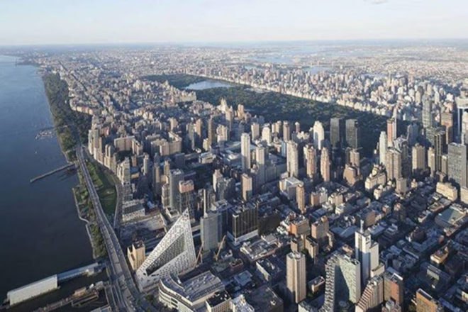 bjarke ingels group, bjarke ingels, big, via 57 west, via courtscraper, manhattan, courtyard garden, green space, luxury apartments, apartments, apartment living, view of hudson river, manhattan skyline