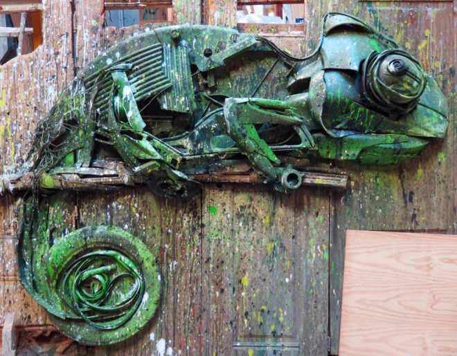 Big Trash Animal by Bordalo II, environmental street art, upcycled trash into animals, recycled trash animals, recycled trash animal art, animal trash art, environmental destruction expressed through art