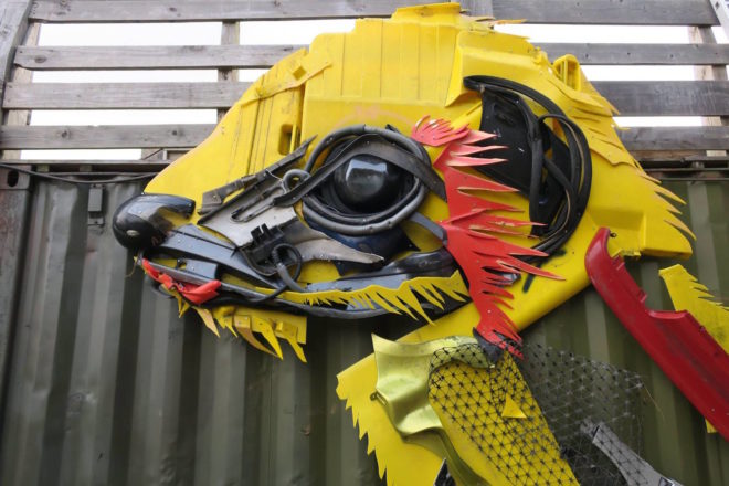 Big Trash Animal by Bordalo II, environmental street art, upcycled trash into animals, recycled trash animals, recycled trash animal art, animal trash art, environmental destruction expressed through art