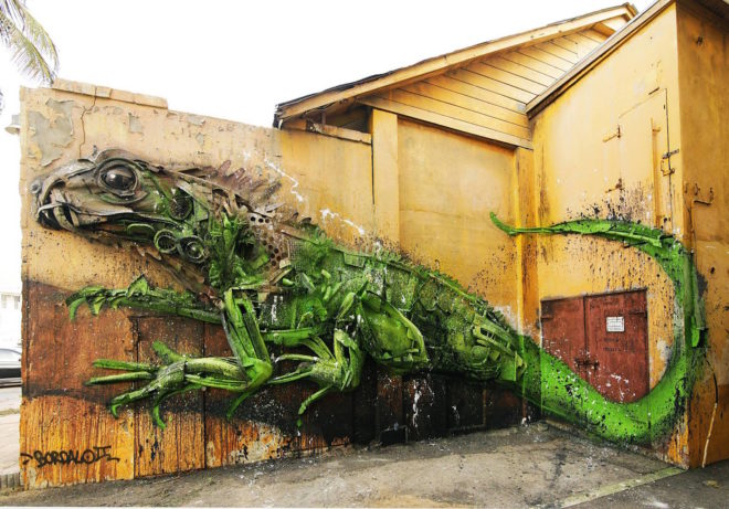 Big Trash Animal by Bordalo II, environmental street art, upcycled trash into animals, recycled trash animals, recycled trash animal art, animal trash art, environmental destruction expressed through art