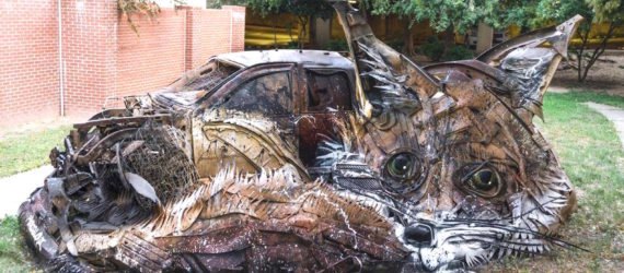 Big Trash Animal by Bordalo II, environmental street art, upcycled trash into animals, recycled trash animals, recycled trash animal art, animal trash art, environmental destruction expressed through art