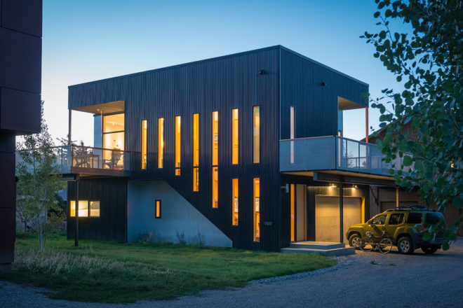 Cache Creek Residence by Carney Logan Burke, house with climbing wall, outdoor climbing wall facade, cost-effective architecture in Jackson Hole, contemporary architecture Jackson Hole