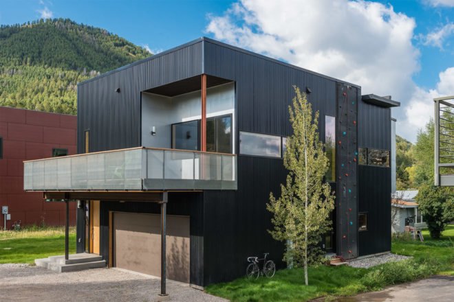 Cache Creek Residence by Carney Logan Burke, house with climbing wall, outdoor climbing wall facade, cost-effective architecture in Jackson Hole, contemporary architecture Jackson Hole