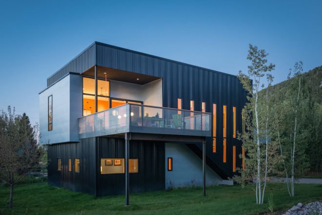 Cache Creek Residence by Carney Logan Burke, house with climbing wall, outdoor climbing wall facade, cost-effective architecture in Jackson Hole, contemporary architecture Jackson Hole