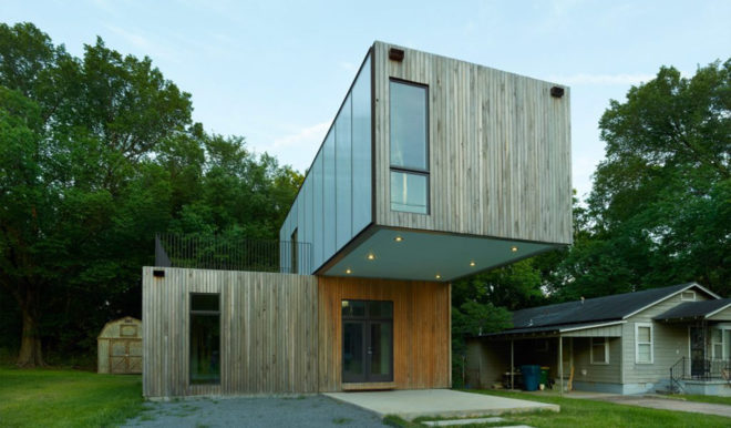 Cantilever House, prefab house, Little Rock, affordable housing, prefab home, Arkansas, modular house, modular design, prefab, roof deck, lightweight structure