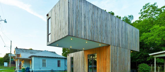 Cantilever House, prefab house in Little Rock, affordable prefab home in Arkansas, modular house designed by students