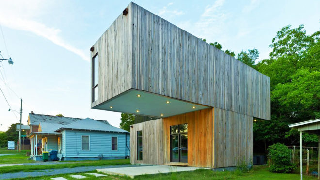 Cantilever House, prefab house in Little Rock, affordable prefab home in Arkansas, modular house designed by students