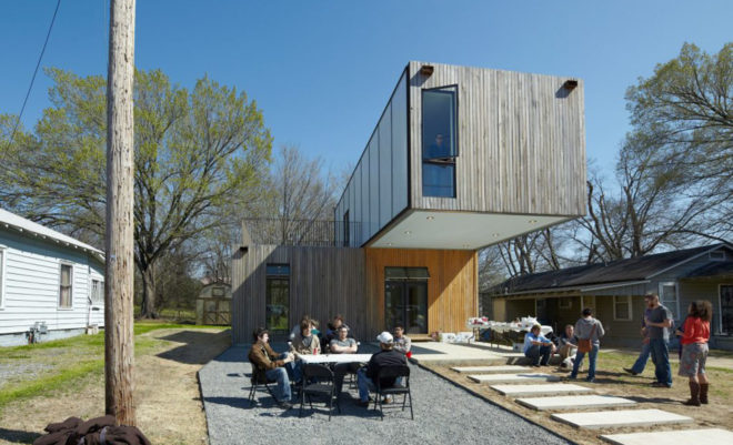 Cantilever House, prefab house, Little Rock, affordable housing, prefab home, Arkansas, modular house, modular design, prefab, roof deck, lightweight structure