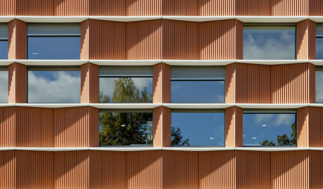Madrid Carlos III University, Carmen Martín Gaite, LEED Platinum certification, educational building, ceramic panels, ceramic facade, Beldarrain, green architecture, LEED building