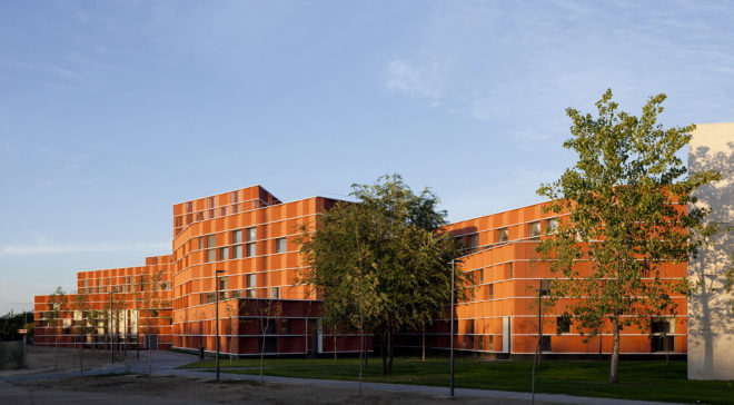 Madrid Carlos III University, Carmen Martín Gaite, LEED Platinum certification, educational building, ceramic panels, ceramic facade, Beldarrain, green architecture, LEED building