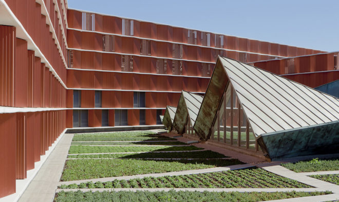 Madrid Carlos III University, Carmen Martín Gaite, LEED Platinum certification, educational building, ceramic panels, ceramic facade, Beldarrain, green architecture, LEED building