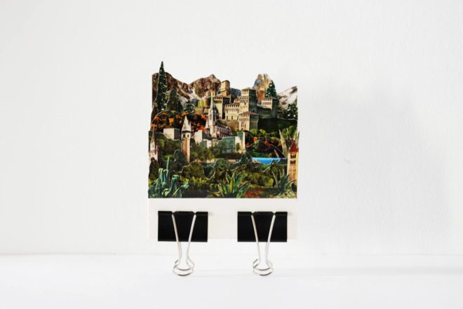 Caterina Rossato, vintage postcards art, paper cutouts, imaginable landscapes, remixing landscapes, Dèja vu, Greetings, Remapping Landscape
