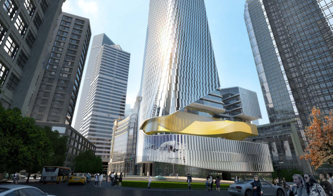 Chongqing Xinhua Bookstore Group Jiefangbei Book City Mixed-use Project, Mountain City, China, Aedas, mixed-use tower, mixed-use development, green architecture, sky plaza, public plaza, green terrace
