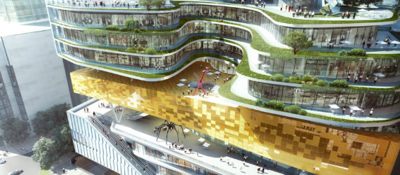 Chongqing Xinhua Bookstore Group Jiefangbei Book City Mixed-use Project, Mountain City, China, Aedas, mixed-use tower, mixed-use development, green architecture, sky plaza, public plaza, green terrace