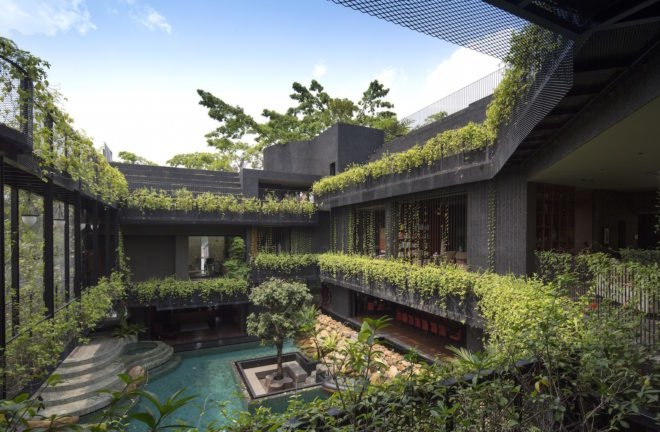 Cornwall Gardens by Chang Architects, Cornwall Gardens in Singapore, Cornwall Gardens multigenerational home, tropical paradise multigenerational home, green roof multigenerational architecture, multigenerational architecture in Singapore