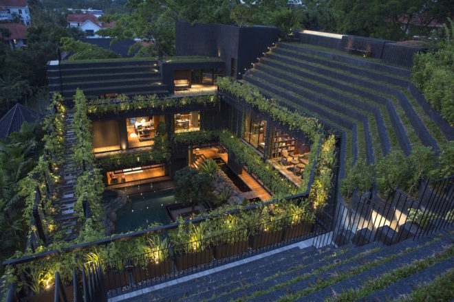 Cornwall Gardens by Chang Architects, Cornwall Gardens in Singapore, Cornwall Gardens multigenerational home, tropical paradise multigenerational home, green roof multigenerational architecture, multigenerational architecture in Singapore
