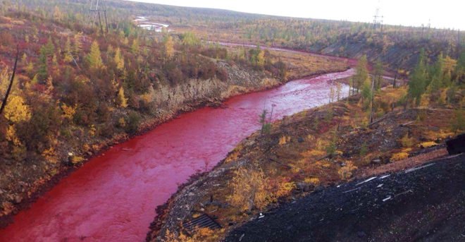 russia, siberia, Norilsk, Daldykan River, russian river turned red, pollution, industrial pollution, metallurgy, Nadezhda Metallurgical Plant, nickel