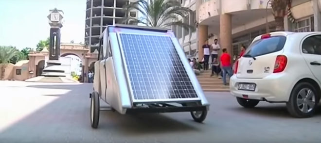 Gaza, Gaza Strip, Palestine, Al Azhar University Gaza, mechatronics engineering, engineering, engineers, solar power, solar energy, renewable energy, energy, fuel, fuel crisis, electricity crisis, solar car, solar-powered car, solar power car, electricity, electricity shortage, fuel shortage