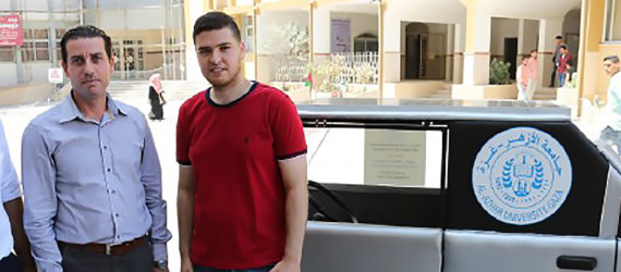 Gaza, Gaza Strip, Palestine, Al Azhar University Gaza, mechatronics engineering, engineering, engineers, solar power, solar energy, renewable energy, energy, fuel, fuel crisis, electricity crisis, solar car, solar-powered car, solar power car, electricity, electricity shortage, fuel shortage