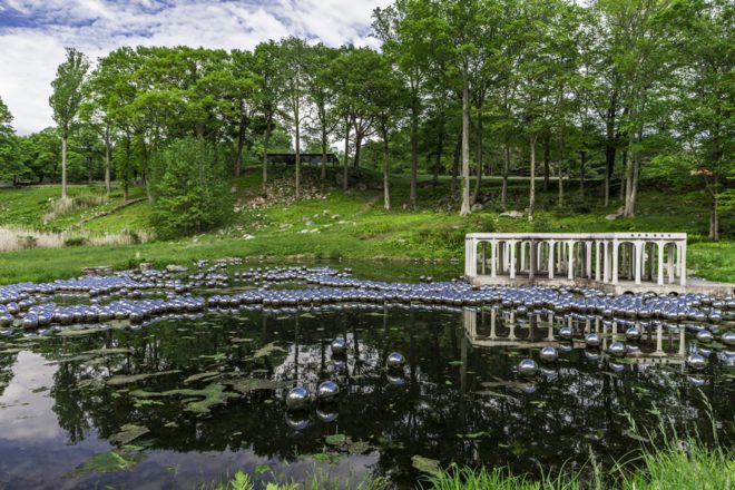 Glass House Dots Obsession by Yayoi Kusama, Glass House art installation, Glass House 10th anniversary, Dots Obsession by Yayoi Kusama, Narcissus Garden by Yayoi Kusama, Pepsi red polka dots