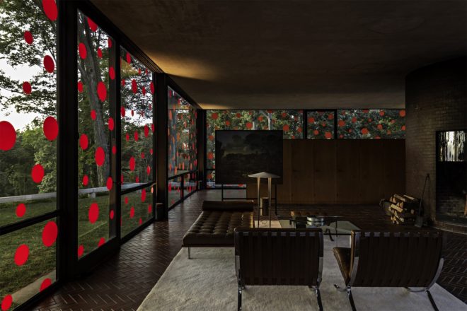 Glass House Dots Obsession by Yayoi Kusama, Glass House art installation, Glass House 10th anniversary, Dots Obsession by Yayoi Kusama, Narcissus Garden by Yayoi Kusama, Pepsi red polka dots