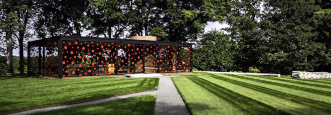 Glass House Dots Obsession by Yayoi Kusama, Glass House art installation, Glass House 10th anniversary, Dots Obsession by Yayoi Kusama, Narcissus Garden by Yayoi Kusama, Pepsi red polka dots
