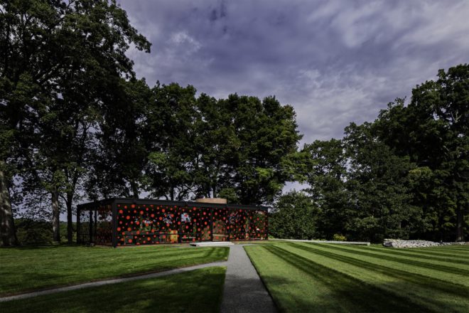 Glass House Dots Obsession by Yayoi Kusama, Glass House art installation, Glass House 10th anniversary, Dots Obsession by Yayoi Kusama, Narcissus Garden by Yayoi Kusama, Pepsi red polka dots