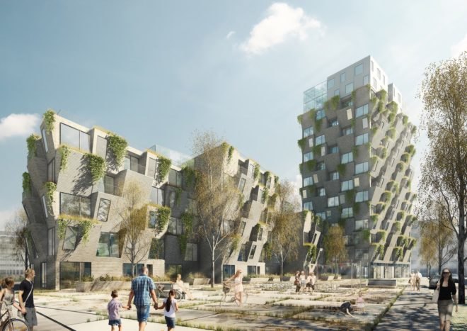 Hanging Gardens Tower by Studio LOKAL, residential tower farmers market, residential tower grow your own vegetables, Hanging Gardens Tower in Copenhagen,