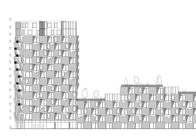 Hanging Gardens Tower by Studio LOKAL, residential tower farmers market, residential tower grow your own vegetables, Hanging Gardens Tower in Copenhagen,
