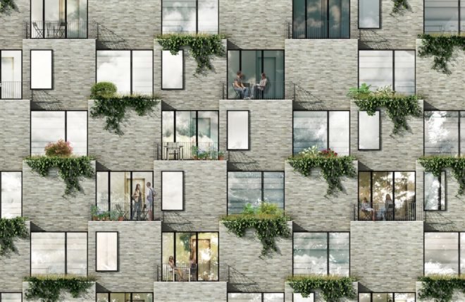 Hanging Gardens Tower by Studio LOKAL, residential tower farmers market, residential tower grow your own vegetables, Hanging Gardens Tower in Copenhagen,