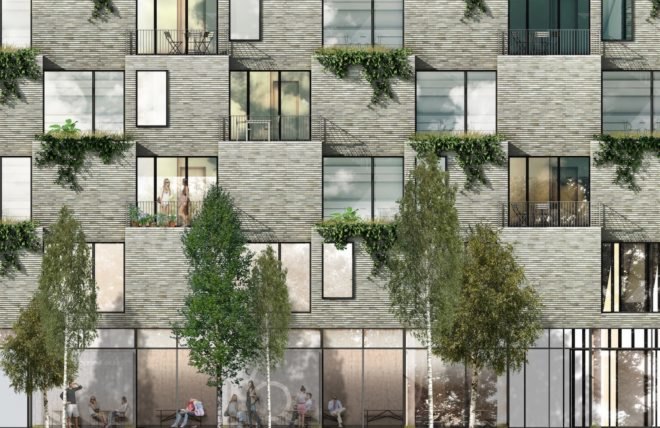 Hanging Gardens Tower by Studio LOKAL, residential tower farmers market, residential tower grow your own vegetables, Hanging Gardens Tower in Copenhagen,