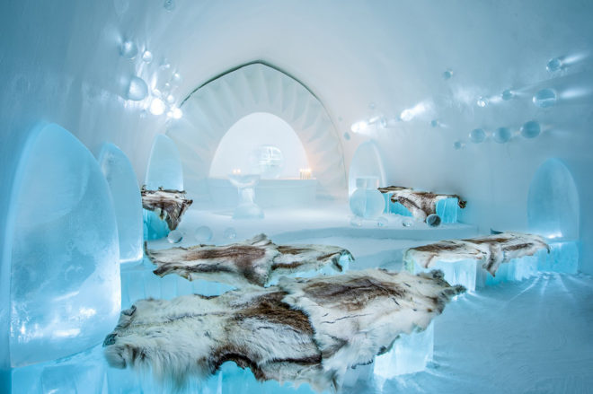 ICEHOTEL, ice hotel, sweden hotel, arctic circle, sustainable hotel, solar powered rooftop, solar powered hotel, year round ice hotel