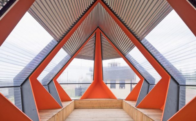 KAPKAR/ SF – P7S, temporary pavilion, corrugated steel, plywood, The Netherlands, Frank Havermans, green architecture, temporary structure