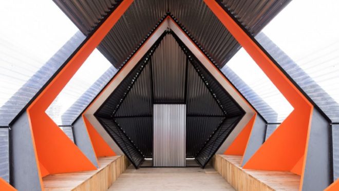 KAPKAR/ SF – P7S, temporary pavilion, corrugated steel, plywood, The Netherlands, Frank Havermans, green architecture, temporary structure