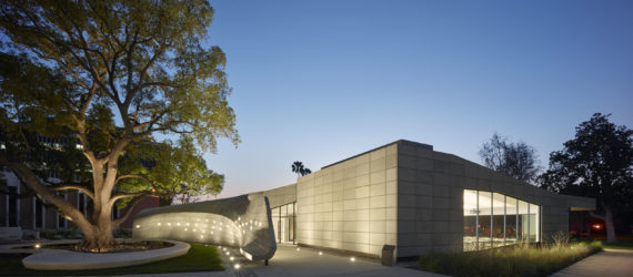 Kaplan Family Pavilion, City of Hope, research and treatment center, outdoor garden, LEED Platinum certification, pavilion, Belzberg Architects, medical center, green architecture, LEDs, LED lighting, concrete walls, drought-tolerant plant species