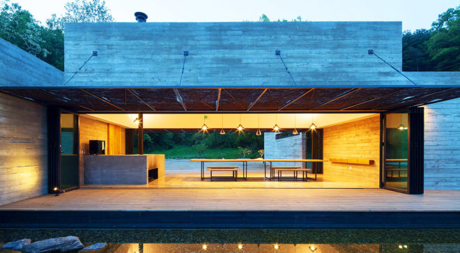 Korean Dandelion Farm, Archihood WXY, dandelion farm in South Korea, concrete and wood retreat, courtyard retreat in South Korea, medicine production facility in South Korea