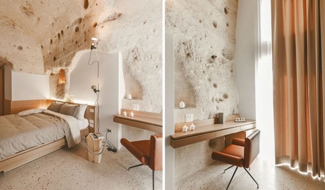 La Dimora di Metello Hotel, Manca Studio, cave dwellings, Italy, cave hotel, UNESCO World Heritage site, plaster, plaster walls, wood, green architecture, green renovation