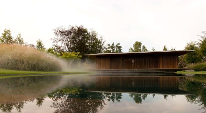 GM Architectes Associés, meditation pavilion, Geneva, Architizer, Meditation Pavilion and Garden, green architecture, ash wood, natural light, Switzerland, skylights