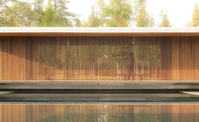 GM Architectes Associés, meditation pavilion, Geneva, Architizer, Meditation Pavilion and Garden, green architecture, ash wood, natural light, Switzerland, skylights