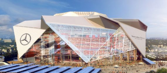 Mercedes-Benz Stadium by HOK, Mercedes-Benz Stadium LEED Platinum, solar powered Mercedes-Benz Stadium, Super Bowl LIII LEED Platinum, stadium design LEED Platinum
