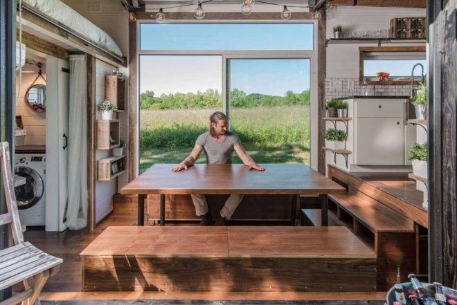 New Frontier Tiny Homes, charred cedar, Alpha Tiny House David Latimer, Zac Thomas, and Eddie Latimer, home on wheels, tiny house, vintage interiors,